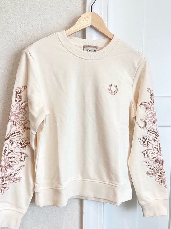 Anthropologie Tops - 🐎Scotch & Soda Embroidered Sweatshirt MARFA Crew Neck New Small Ivory
